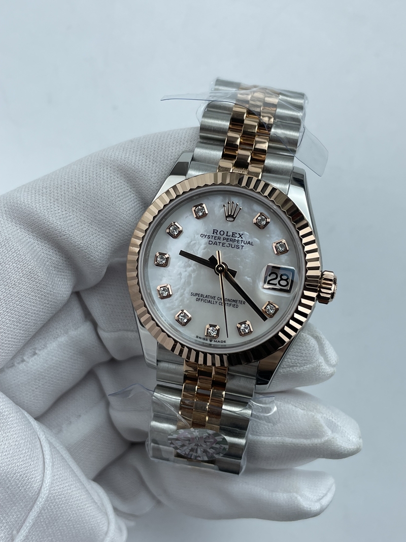 (준비완료/특급배송)NO.3606/롤렉스 데이저스트 31mm 여성용 시계 로즈골드 콤비 자개다이얼 플루티드 베젤 쥬빌레 밴드 (QP공장)